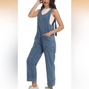 Womens High Roller Denim Jumpsuit Baggy Loose Fit Jean Overalls